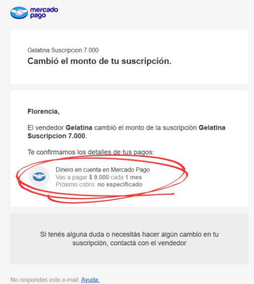 captura de pantalla mp, nuevo monto